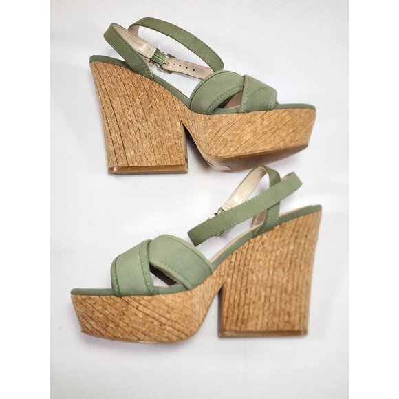 White House Black Market Women's Cork Wedge Sandal 7.5M Olive/ Military Green - Picture 4 of 9